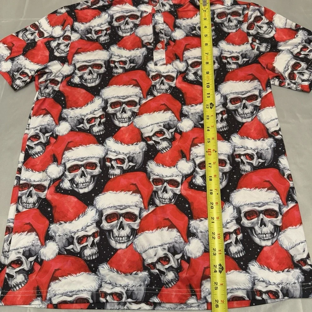 Festive Holiday Polo Shirt With‎ Skulls Wearing Santa Hats